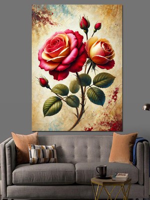 Zarif Gül Çiçeği Deseni Dekoratif Kanvas - Mdf Ahşap Tablo