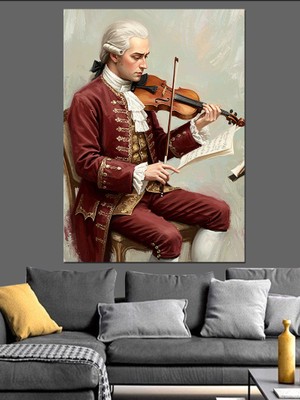Keman Çalan Mozart Figürü Dekoratif Kanvas - Mdf Ahşap Tablo