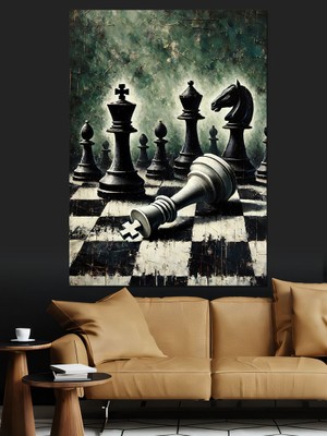 Satranç Tahtası ve Şah Dekoratif Kanvas - Mdf Ahşap Tablo