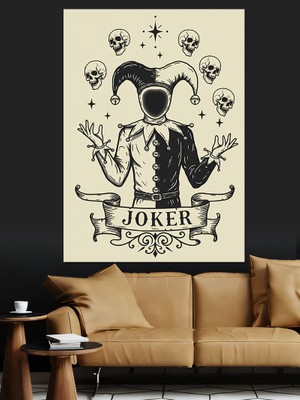 Joker Maskesi ve Kafatasları Dekoratif Kanvas - Mdf Ahşap Tablo