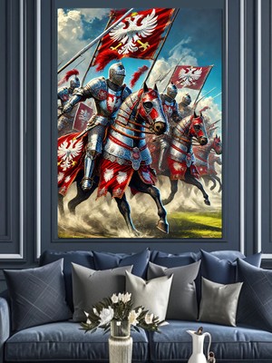 Savaşan Ortaçağ Şövalyeleri Dekoratif Kanvas - Mdf Ahşap Tablo