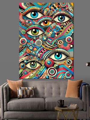 Soyut Çoklu Göz Tasarımı Dekoratif Kanvas - Mdf Ahşap Tablo