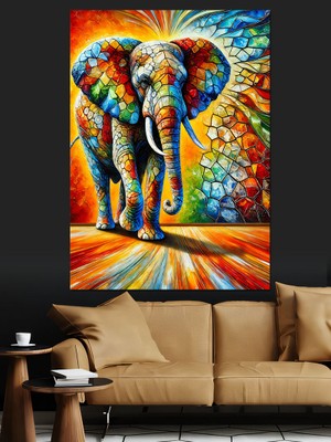 Renkli Soyut Fil Çizimi Dekoratif Kanvas - Mdf Ahşap Tablo