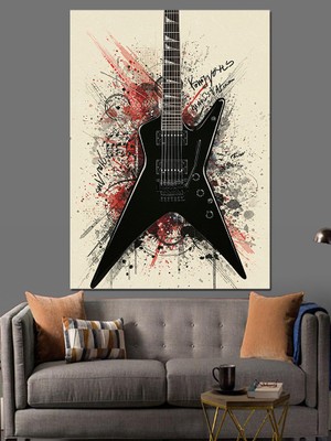 Rock Gitar Çizimi Dekoratif Kanvas - Mdf Ahşap Tablo