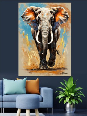 Renkli Fil Portresi Dekoratif Kanvas - Mdf Ahşap Tablo