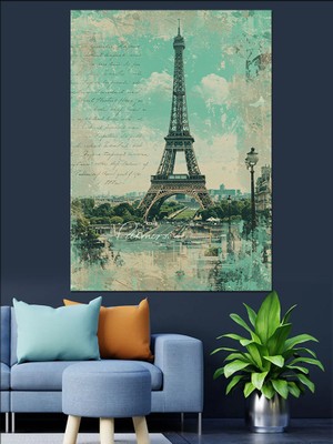 Eyfel Kulesi Kartpostalı Dekoratif Kanvas - Mdf Ahşap Tablo