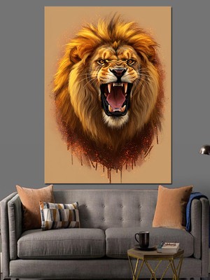 Kükreyen Aslan Portresi Dekoratif Kanvas - Mdf Ahşap Tablo