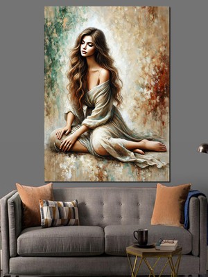 Oturan Kadın Portresi Dekoratif Kanvas - Mdf Ahşap Tablo