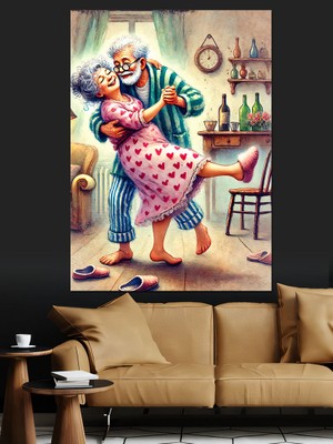 Dans Eden Yaşlı Çift Dekoratif Kanvas - Mdf Ahşap Tablo