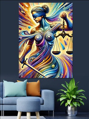 Renkli Soyut Adalet Kadını Dekoratif Kanvas - Mdf Ahşap Tablo