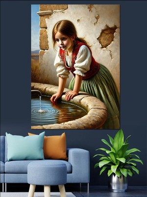 Kuyu Başında Kız Dekoratif Kanvas - Mdf Ahşap Tablo
