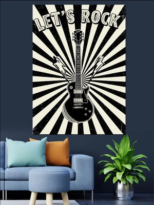 "let's Rock" Müzik Temalı Poster Dekoratif Kanvas - Mdf Ahşap Tablo