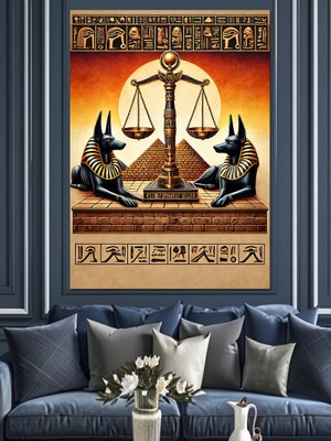 Mısır Tanrıları ve Adalet Terazisi Dekoratif Kanvas - Mdf Ahşap Tablo
