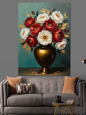 Vazoda Güller Dekoratif Kanvas - Mdf Ahşap Tablo