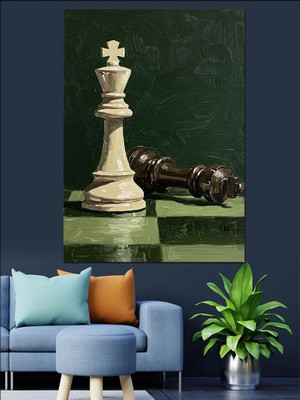 Satranç ve Mat Hamlesi Dekoratif Kanvas - Mdf Ahşap Tablo