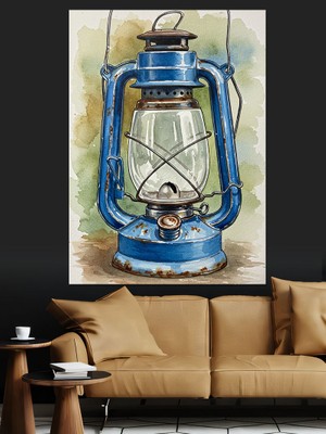 Mavi Gaz Lambası Dekoratif Kanvas - Mdf Ahşap Tablo