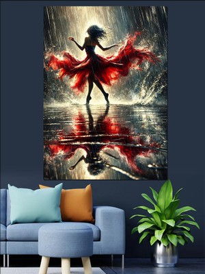 Kırmızı Elbise Ile Dans Eden Kadın Dekoratif Kanvas - Mdf Ahşap Tablo
