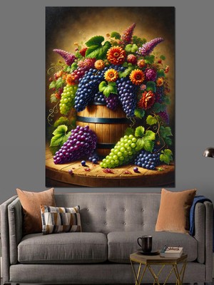 Meyve Sepeti ve Üzümler Dekoratif Kanvas - Mdf Ahşap Tablo