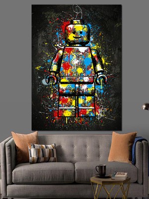 Renkli LEGO Robot Dekoratif Kanvas - Mdf Ahşap Tablo