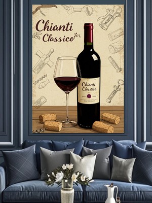 Şarap Şişesi ve "chianti Classico" Posteri Dekoratif Kanvas - Mdf Ahşap Tablo