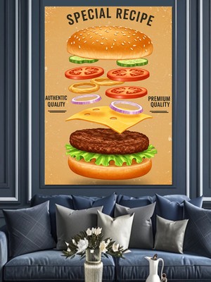 Özel Tarif Hamburger Posteri Dekoratif Kanvas - Mdf Ahşap Tablo