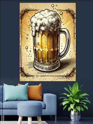 Bira Kadehi ve Köpük Dekoratif Kanvas - Mdf Ahşap Tablo