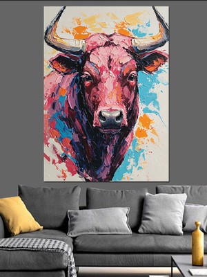 Renkli Boğa Portresi Dekoratif Kanvas - Mdf Ahşap Tablo