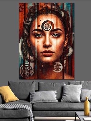 Portre ve Çizgisel Detaylar Dekoratif Kanvas - Mdf Ahşap Tablo