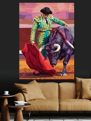 Matador ve Boğa Güreşi Dekoratif Kanvas - Mdf Ahşap Tablo