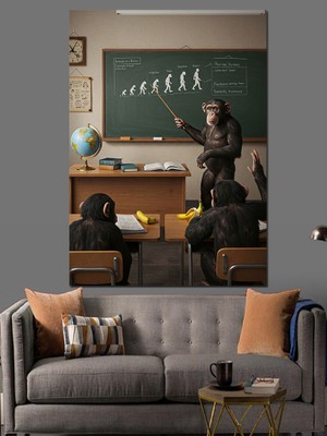 Evrim Teorisi Sınıf Sahnesi Dekoratif Kanvas - Mdf Ahşap Tablo