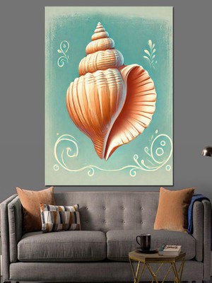 Deniz Kabuğu ve Soyut Tasarım Dekoratif Kanvas - Mdf Ahşap Tablo