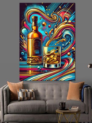 Renkli Içecek ve Soyut Çizgiler Dekoratif Kanvas - Mdf Ahşap Tablo