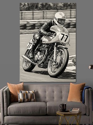 Yarış Motorcusu Dekoratif Kanvas - Mdf Ahşap Tablo