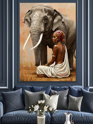 Fil ve Geleneksel Kadın Dekoratif Kanvas - Mdf Ahşap Tablo