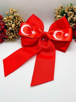 İnderin Ay Yıldızlı Kırmızı Beyaz Grogren Kurdele Pens Fiyonk Toka