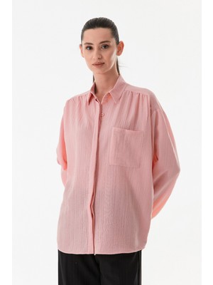 Basic Krep Kumaş Tek Cepli Oversize Gömlek