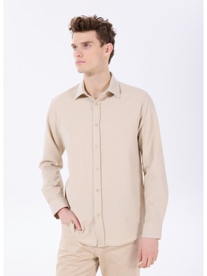 Fabrika Comfort Regular Fit Gömlek Yaka Armürlü Bej Erkek Gömlek FC5SM-CKT 2526