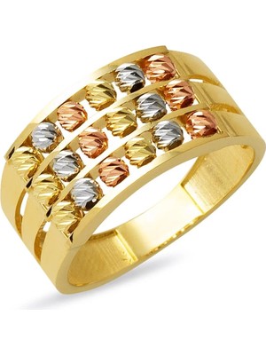 Harem Altın Üç Sıra Renkli Dorika Yüzük YZK457