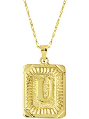 Harem Altın Pullu U Harfi Zincir Kolye KLY2049