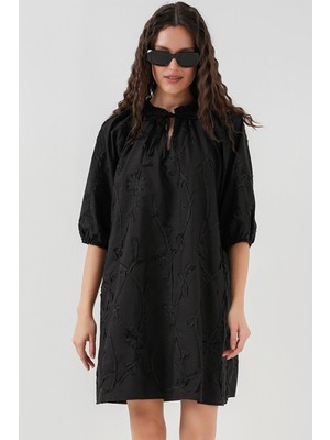 Bigdart Kadın Desenli Kısa Elbise 2528 - Siyah