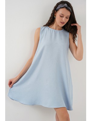 Bigdart 2444 Mini Keten Elbise - Açık Mavi