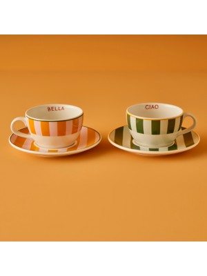 Bella Maison  Line 2'li Çay Fincanı Yeşil-Turuncu (270 cc)
