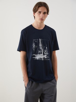 Bisiklet Yaka Baskılı Penye Erkek Tişört