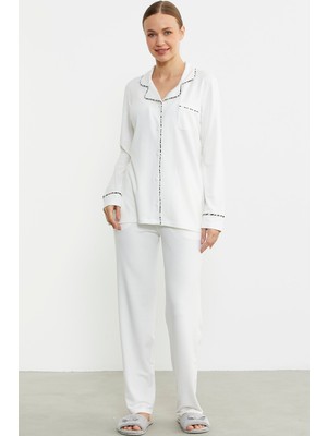 Sementa Düz Renk Gömlek Model Pijama Takım - Kemik