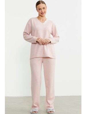 Sementa Yumuşak Dokulu V Yaka Pijama Takım - Pembe