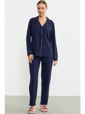 Sementa Düz Renk Gömlek Model Pijama Takım - Lacivert