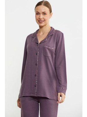 Sementa Düz Renk Gömlek Model Pijama Takım - Mor