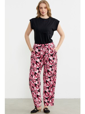 Sementa Desenli Viskon Palazzo Pantolon - Pembe