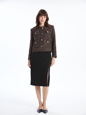 Bisiklet Yaka Ekose Kadın Tüvit Ceket