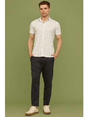 Sementa Slim Fit Baskılı Penye Gömlek - Beyaz
